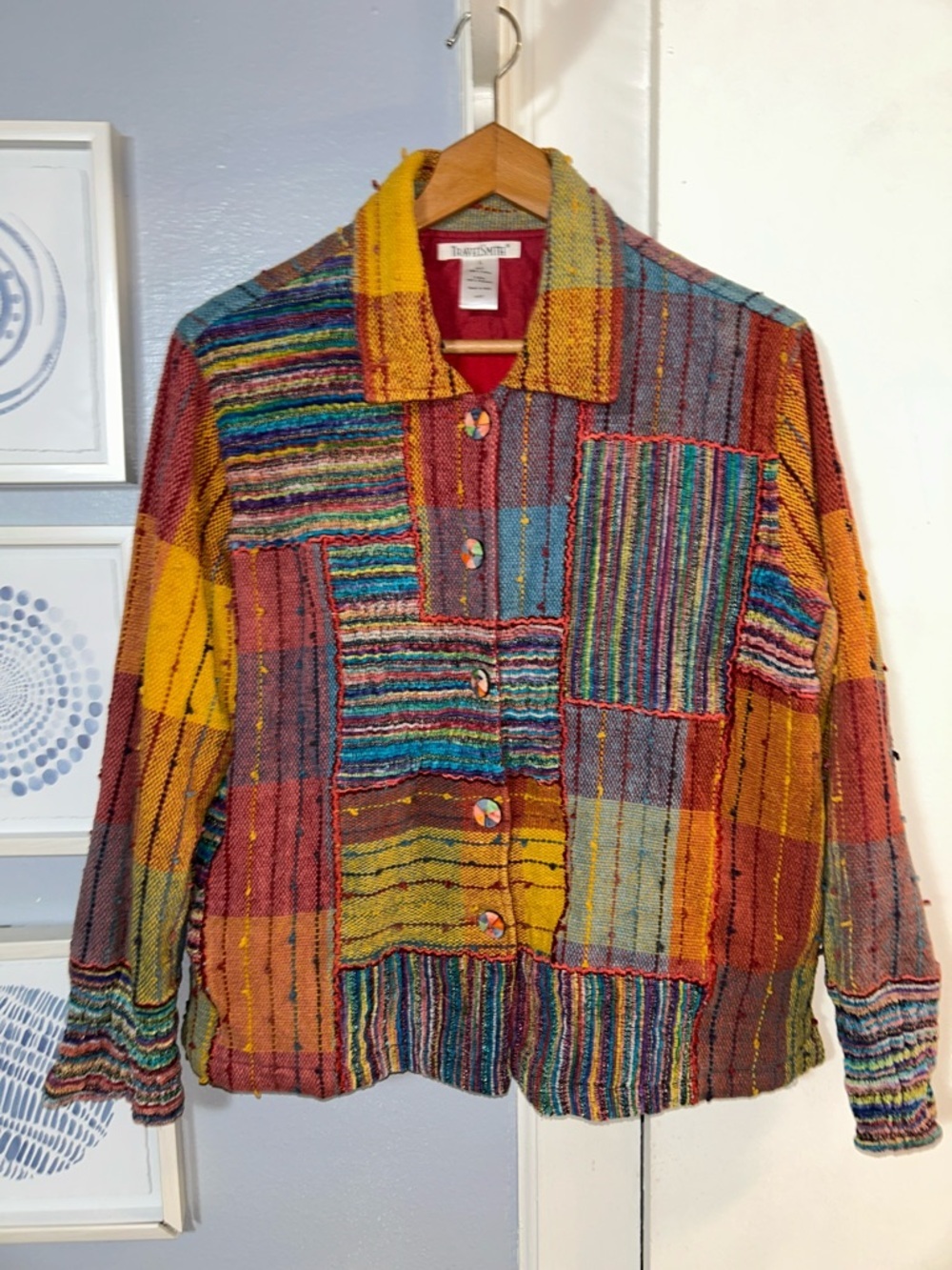 TravelSmith Women’s Patchwork Boho Vintage Long Sleeve Jacket Size L Pockets